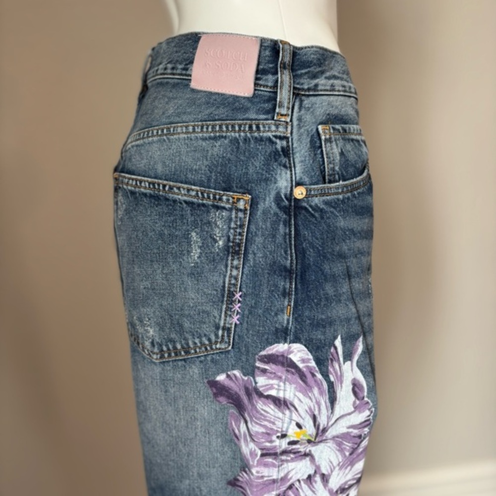 Scotch & Soda‎ The Bay Purple Floral Distressed Organic Cotton Boyfriend Jeans - Picture 9 of 16